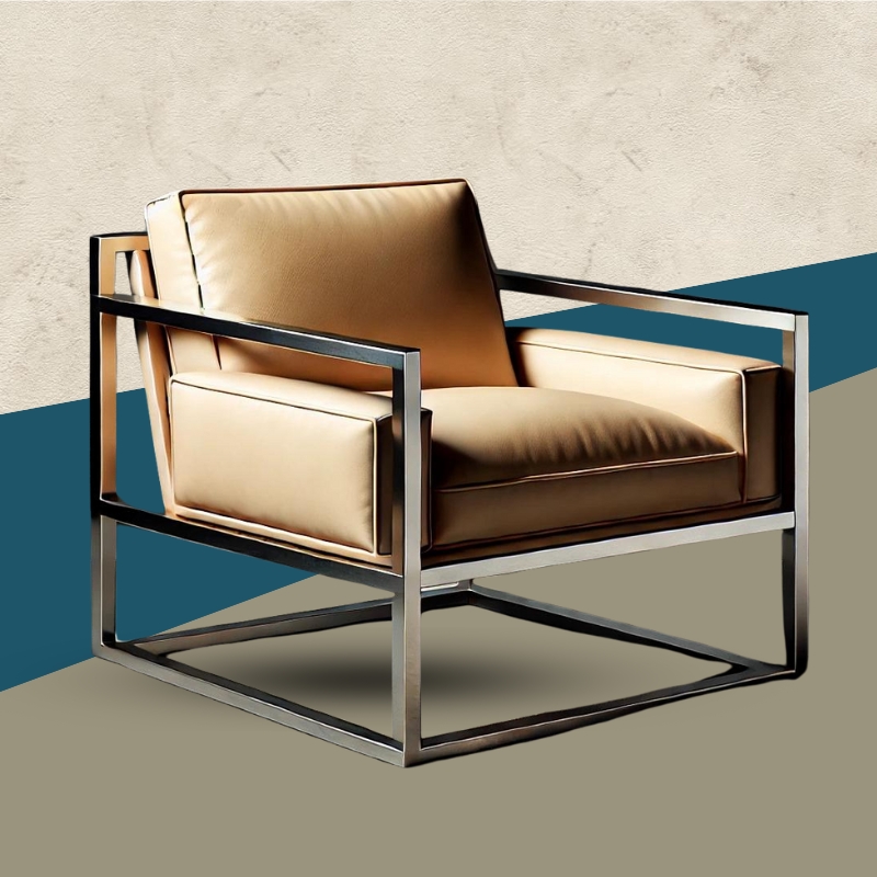 Luxurious Tan Leather Blends Industrial Minimalistic Accent Chair