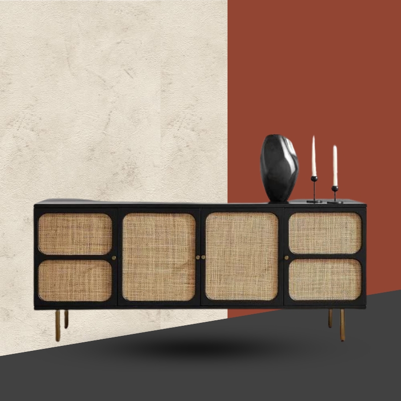 Sleek Carbon Black - Woven Rattan Door - Credenza by Upspace